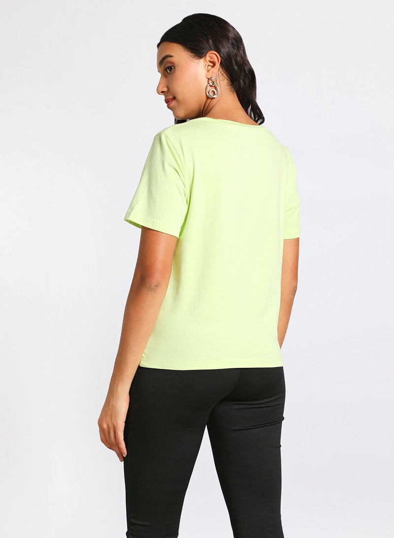 Aila Women's Casual Front Twist Sweetheart Neck Short Sleeve Knitted Top Lime Green  - Image 3