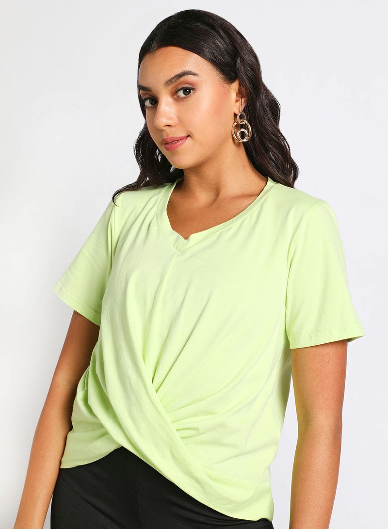 Aila Women's Casual Front Twist Sweetheart Neck Short Sleeve Knitted Top Lime Green  - Image 4