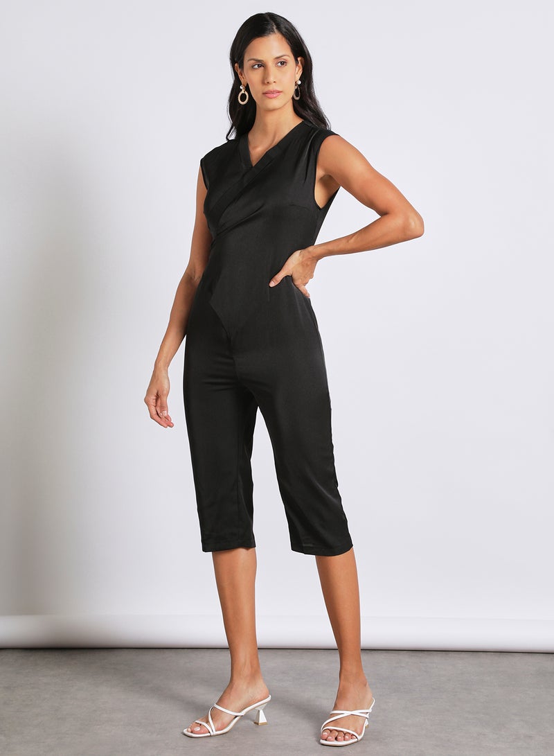 Aila Women's Sleeveless Tie Detail Tailored Wrap Jumpsuit With Waist Tie Black  - Image 1