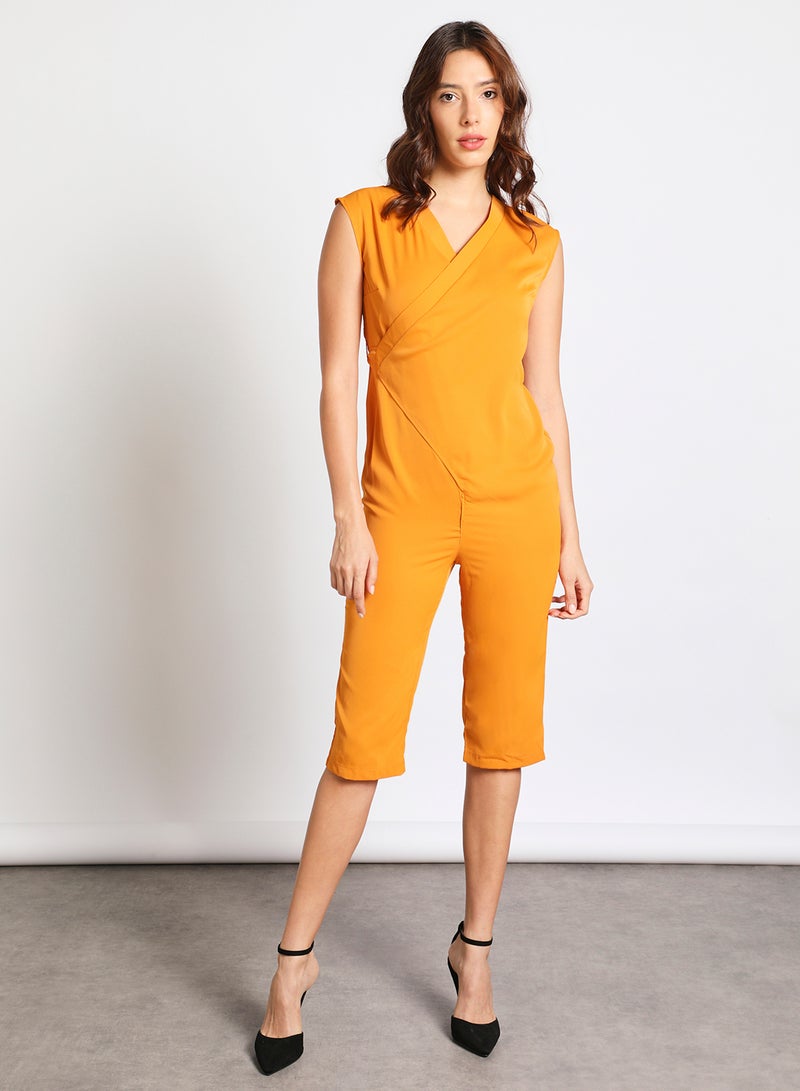 Aila Women's Sleeveless Tie Detail Tailored Wrap Jumpsuit With Waist Tie Mustard  - Image 2
