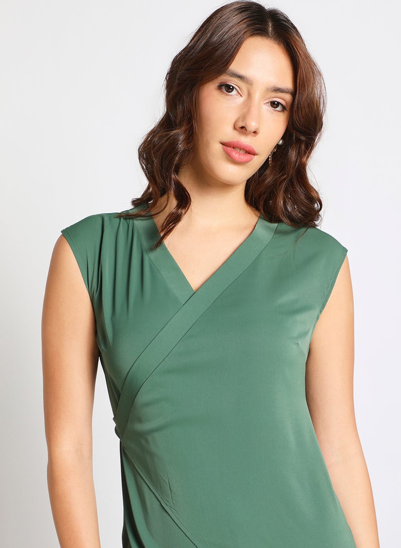 Aila - Women's Sleeveless Tie Detail Tailored Wrap Jumpsuit With Waist Tie Green - Image 1