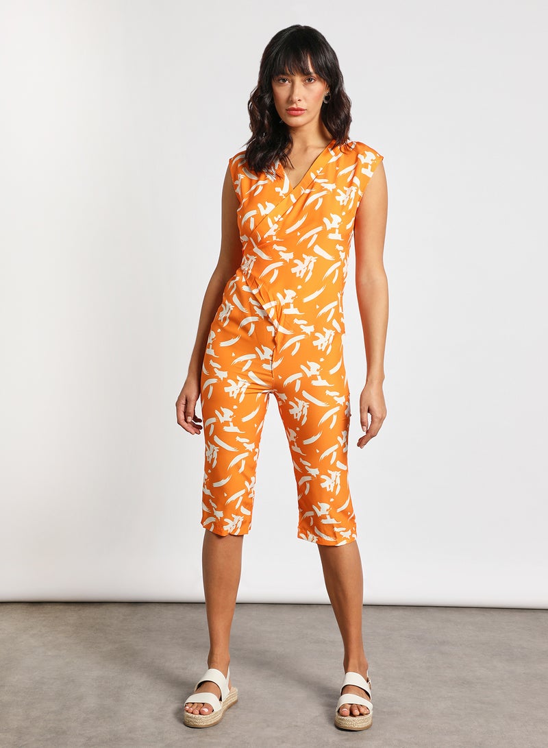 Aila Women's Sleeveless Tie Detail Tailored Wrap Jumpsuit With Waist Tie Orange/White  - Image 2