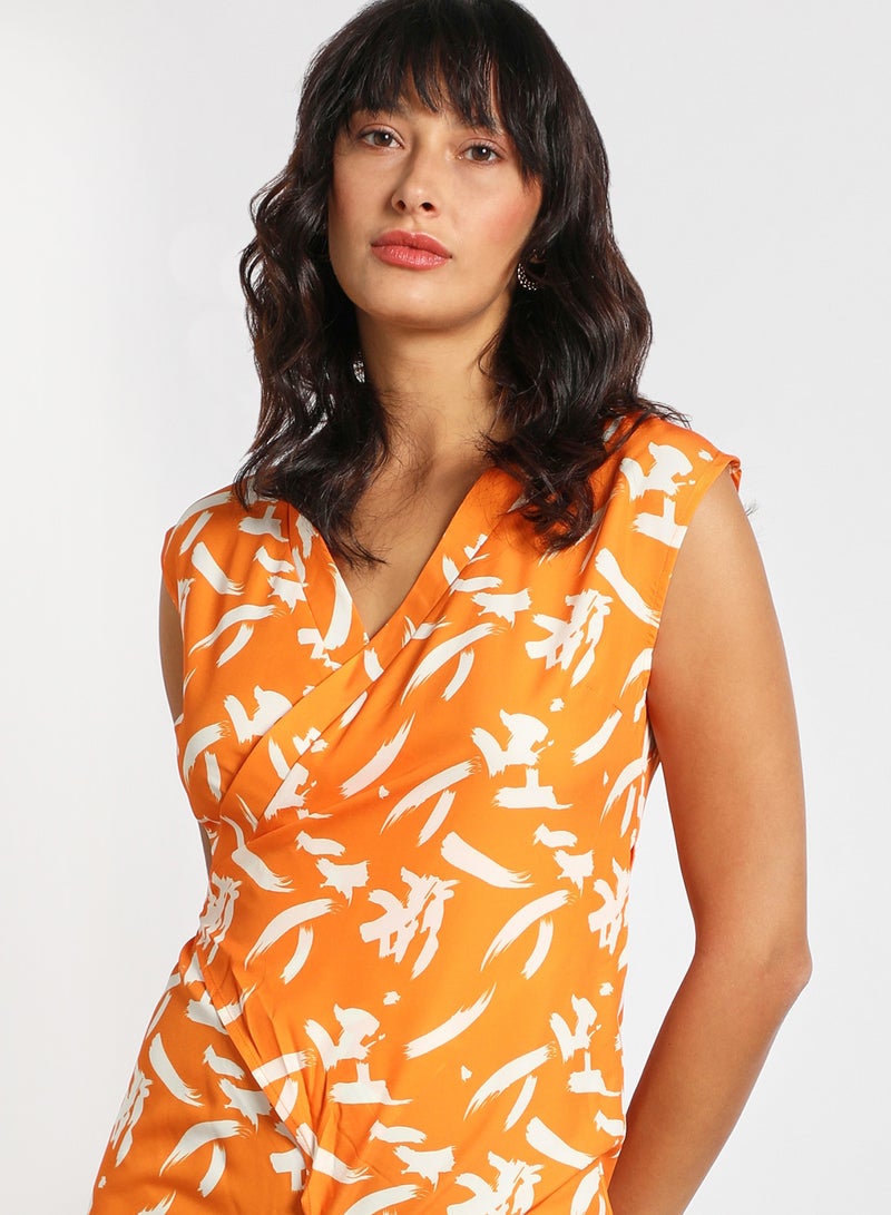 Aila Women's Sleeveless Tie Detail Tailored Wrap Jumpsuit With Waist Tie Orange/White  - Image 4