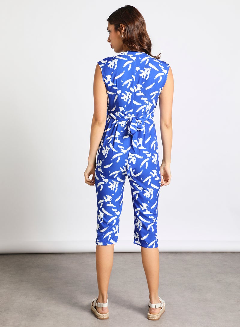 Aila Women's Sleeveless Tie Detail Tailored Wrap Jumpsuit With Waist Tie Blue/White  - Image 3