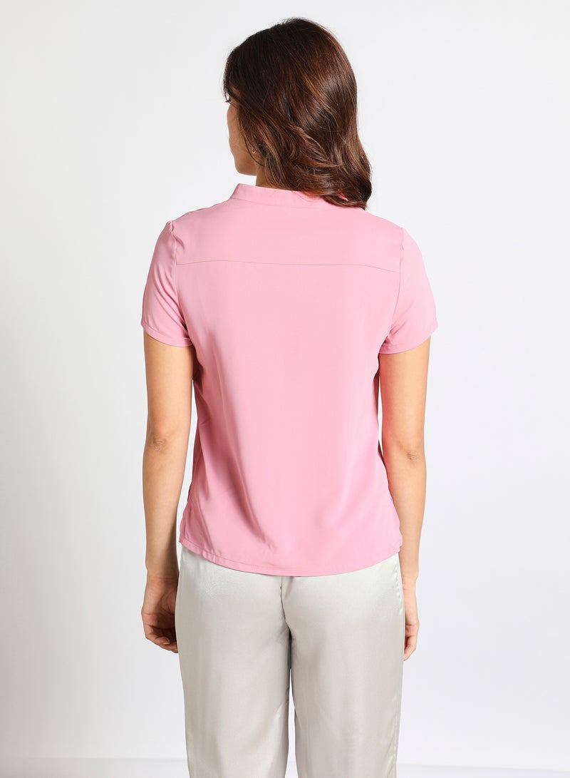 Aila Women's Casual Stand Collar V-Neck Short Sleeve Top With Side Slit Purple  - Image 3