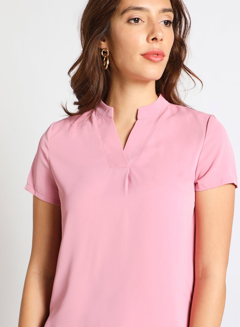 Aila Women's Casual Stand Collar V-Neck Short Sleeve Top With Side Slit Purple  - Image 4