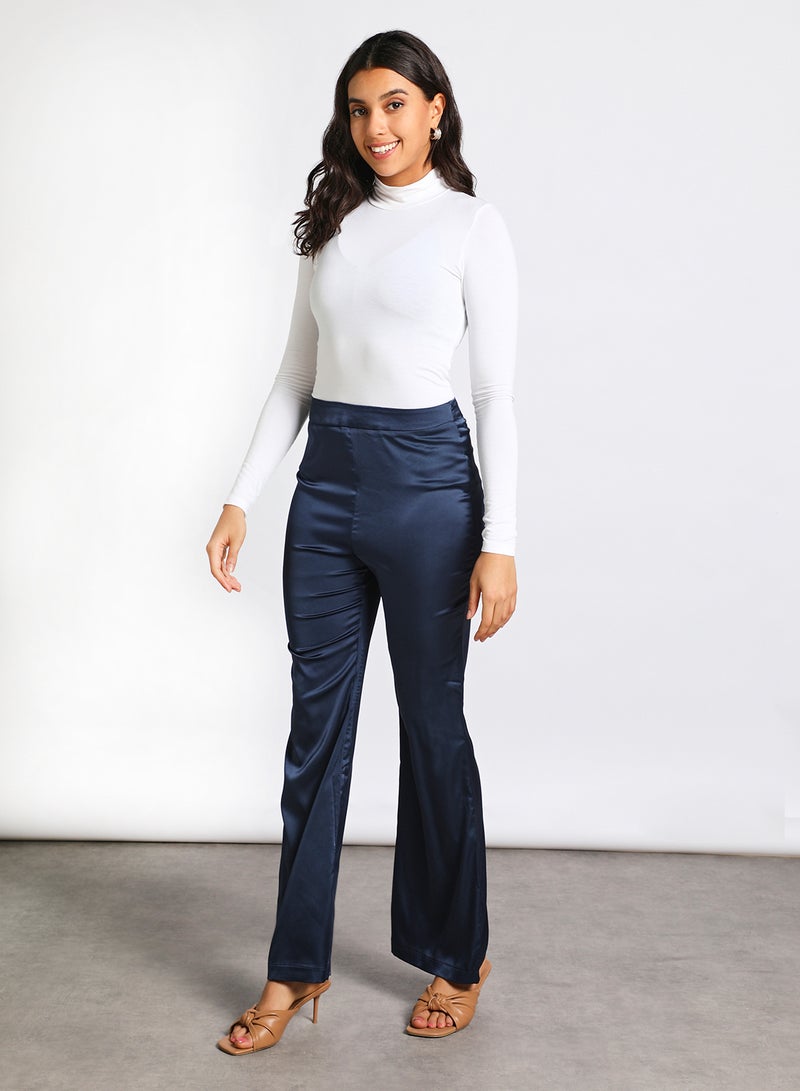 Aila Women's Plain Casual Silky Pants Navy Blue  - Image 2