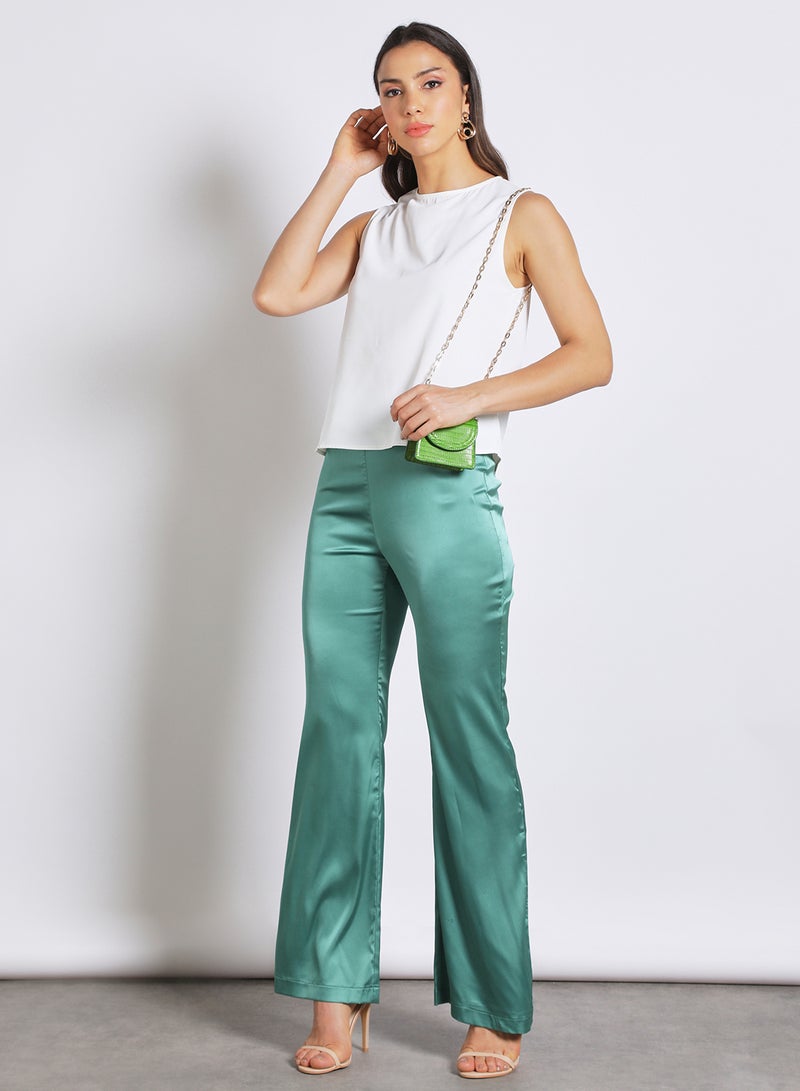 Aila Women's Plain Casual Silky  Pants Green  - Image 2