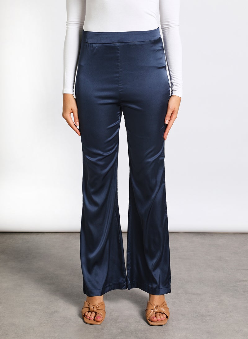 Aila Women's Plain Casual Silky Pants Navy Blue  - Image 1