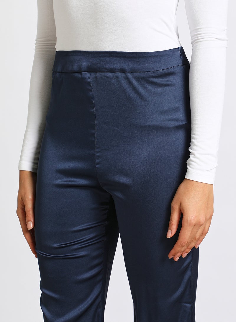 Aila Women's Plain Casual Silky Pants Navy Blue  - Image 4
