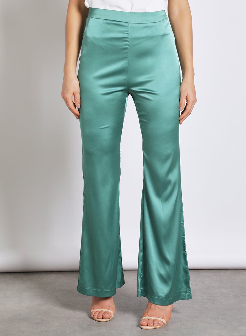 Aila Women's Plain Casual Silky  Pants Green  - Image 1