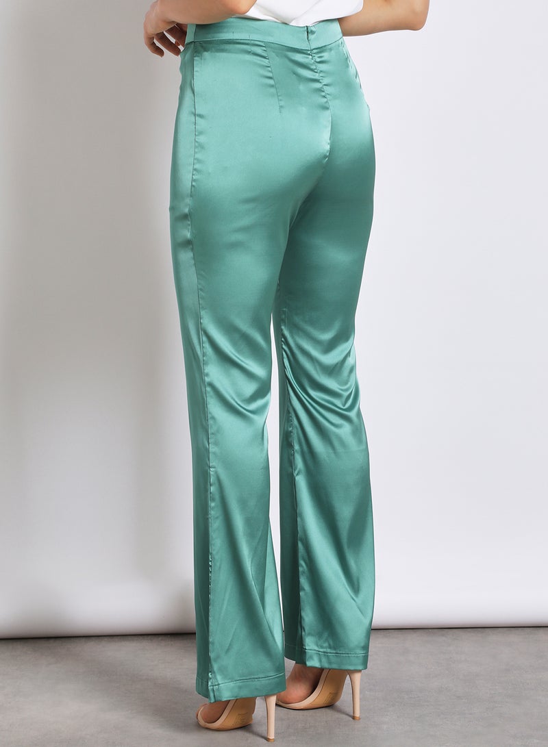 Aila Women's Plain Casual Silky  Pants Green  - Image 3