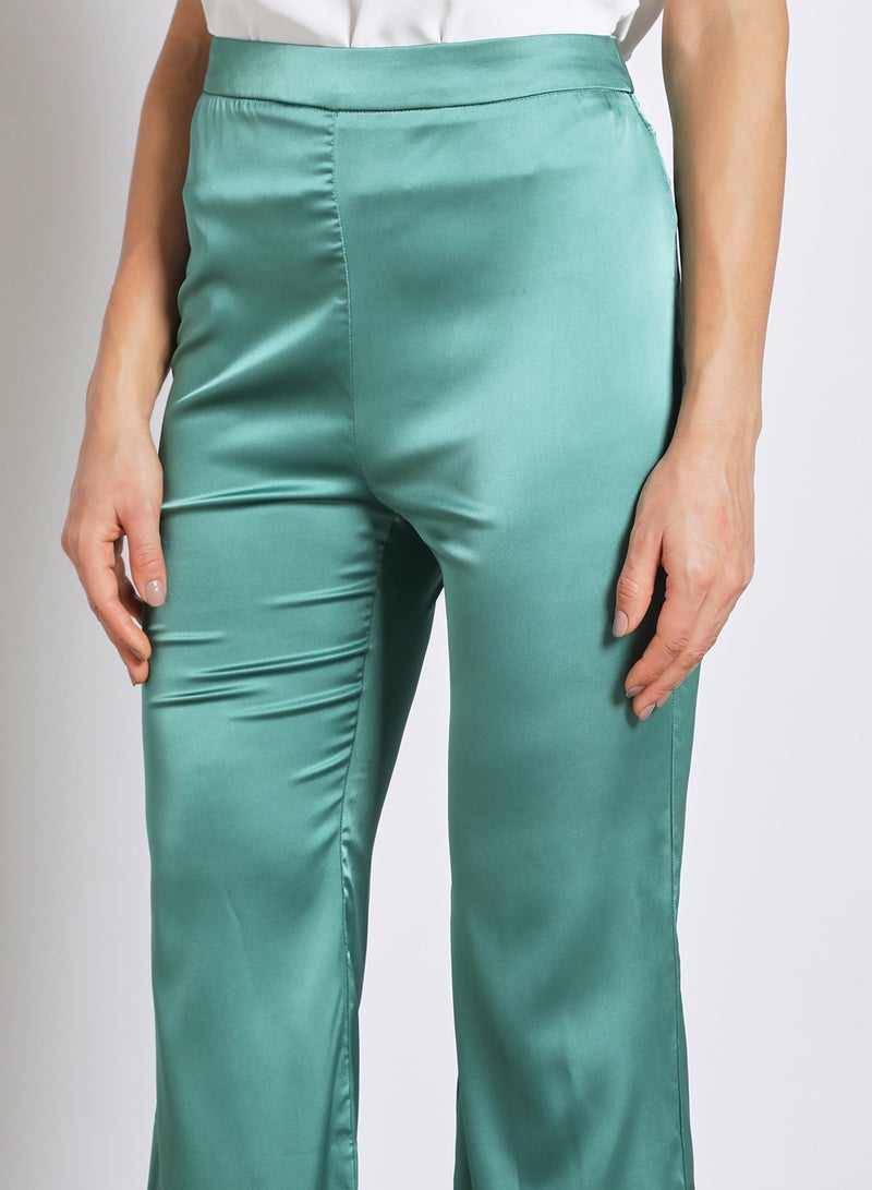 Aila Women's Plain Casual Silky  Pants Green  - Image 4