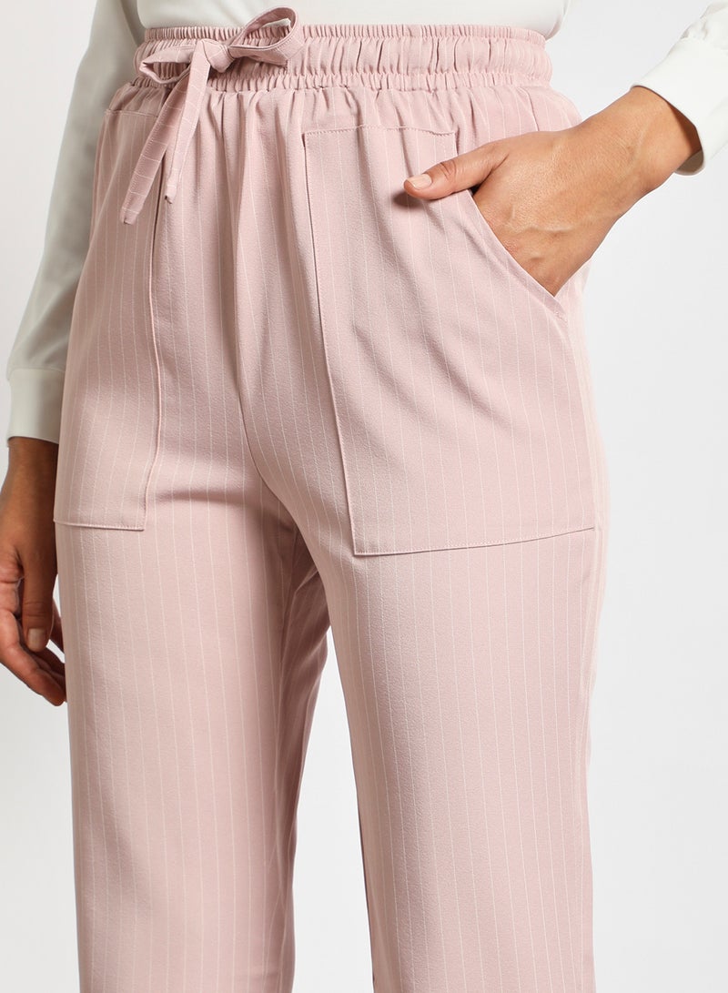 Aila Women's Elastic Band Bowknot Plain Casual Pants Pink  - Image 4