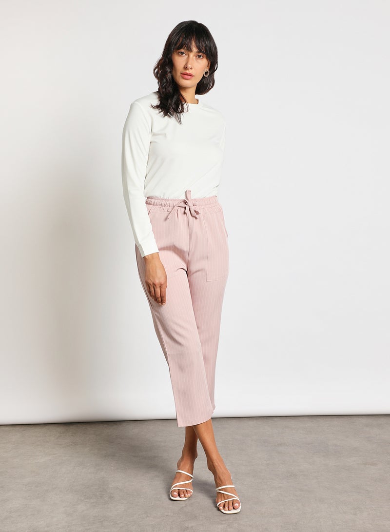 Aila Women's Elastic Band Bowknot Plain Casual Pants Pink  - Image 2