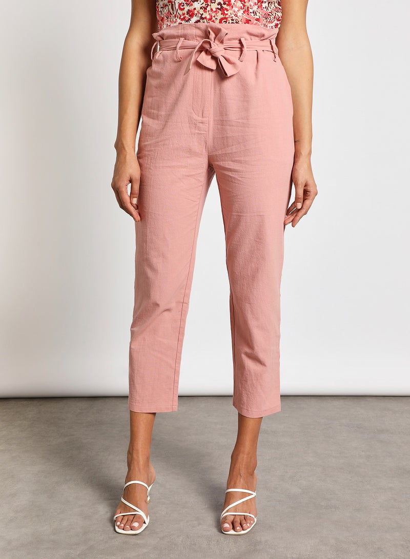 Aila Women's Self Bowknot Plain Casual Pants Peach  - Image 1