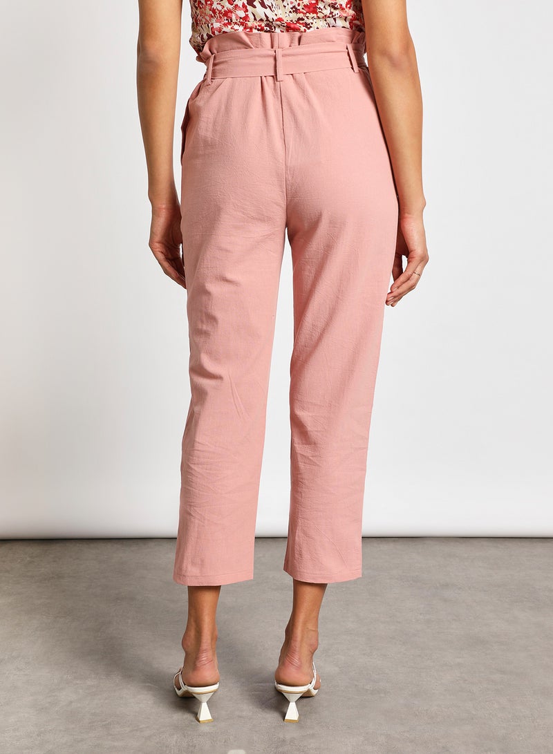 Aila Women's Self Bowknot Plain Casual Pants Peach  - Image 3