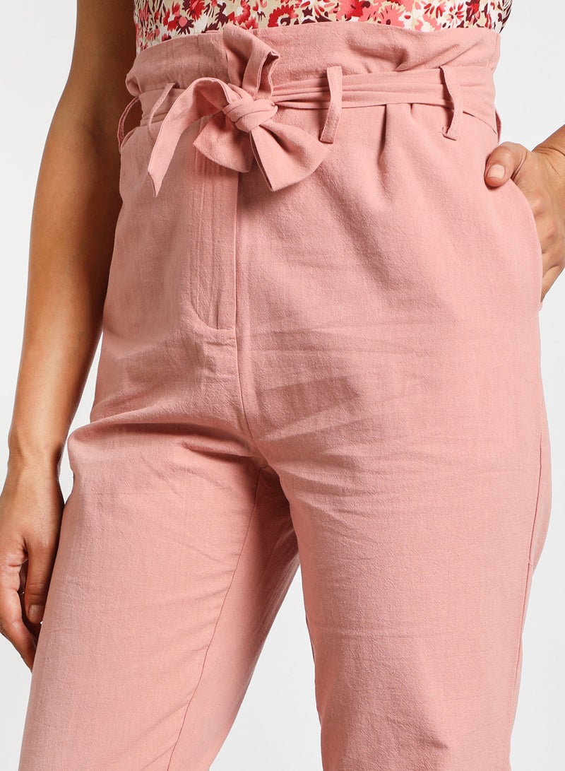Aila Women's Self Bowknot Plain Casual Pants Peach  - Image 4