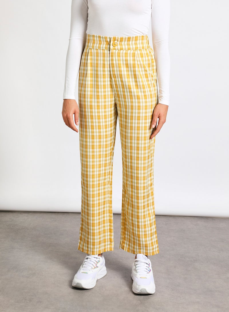 Aila Women's Casual Stylish Check Pants Yellow/White  - Image 1