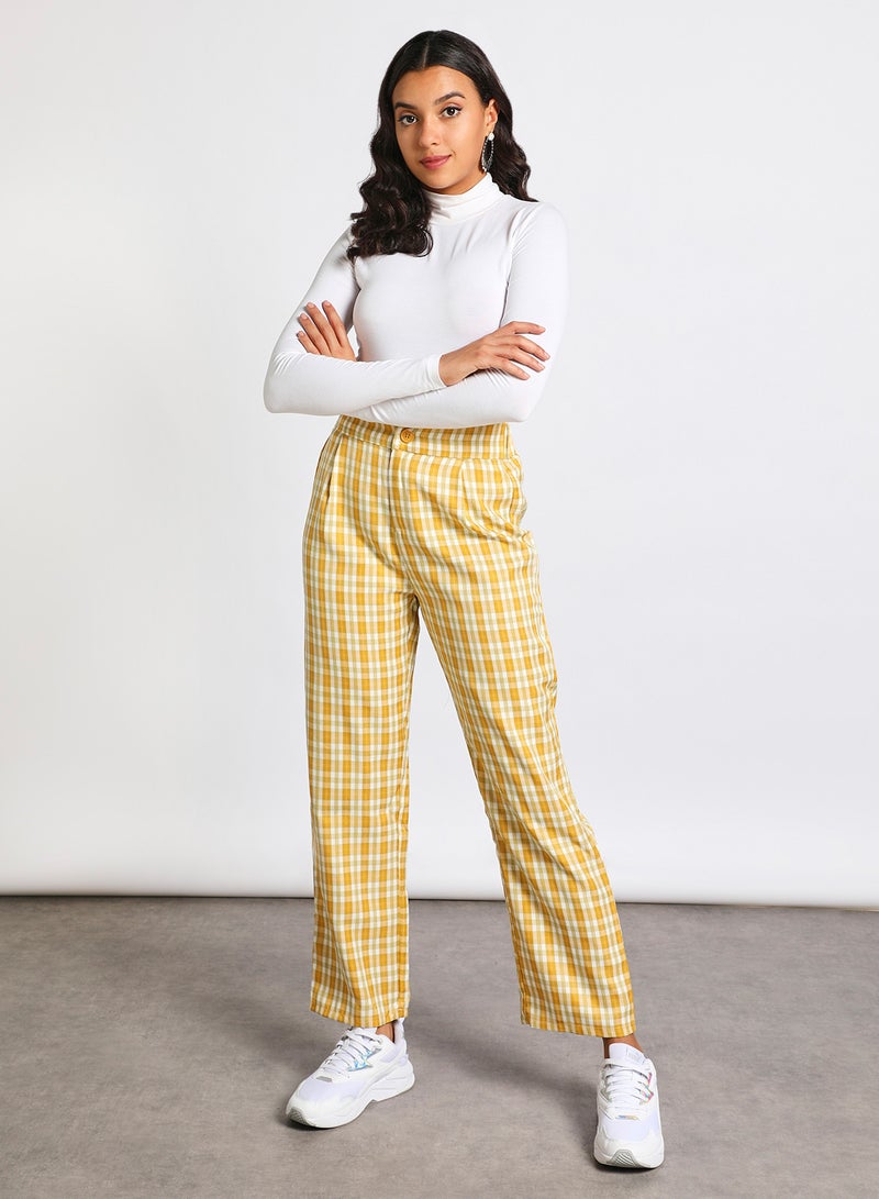 Aila Women's Casual Stylish Check Pants Yellow/White  - Image 2