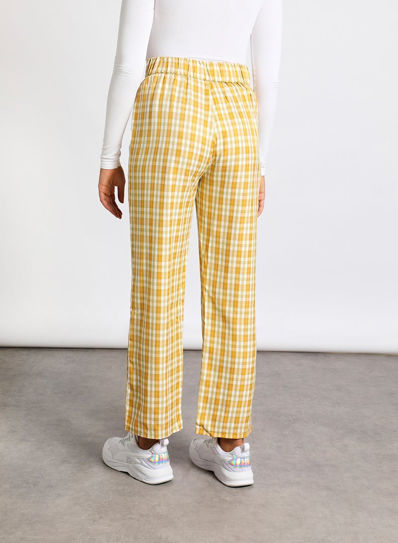 Aila Women's Casual Stylish Check Pants Yellow/White  - Image 3