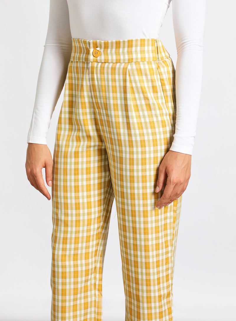 Aila Women's Casual Stylish Check Pants Yellow/White  - Image 4
