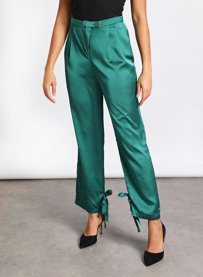 Aila Women's Silky Plain Casual Pants Green  - Image 1