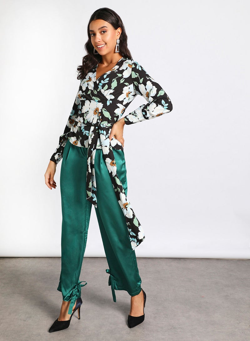Aila Women's Silky Plain Casual Pants Green  - Image 2