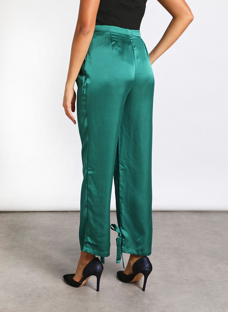 Aila Women's Silky Plain Casual Pants Green  - Image 3