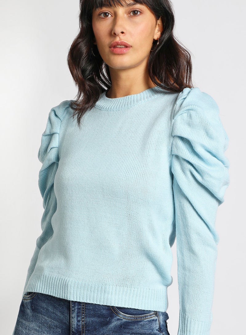 Aila Crew neck puff sleeve solid sweater Blue  - Image 4