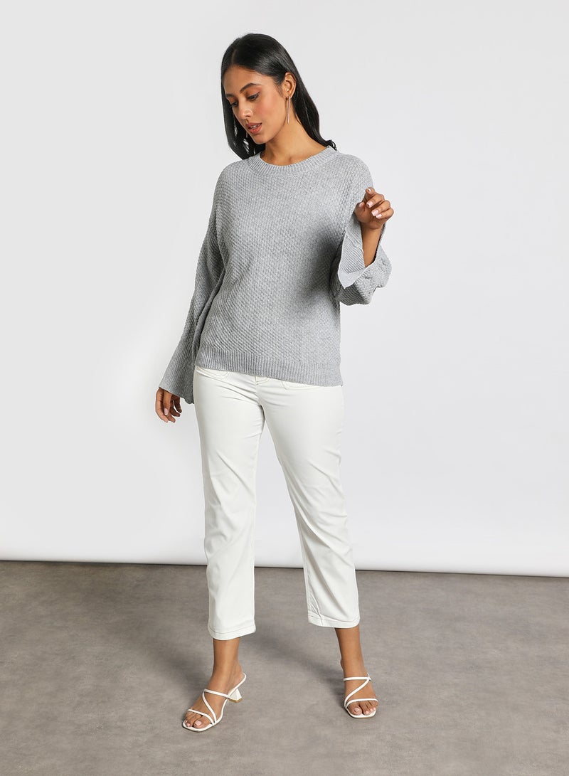 Aila - Solid drop shoulder sleeve split sweater Grey - Image 1