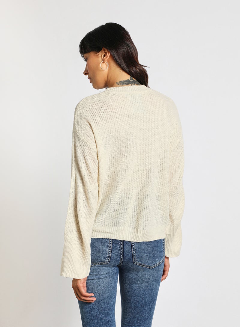 Aila Solid drop shoulder sleeve split sweater Off White  - Image 3