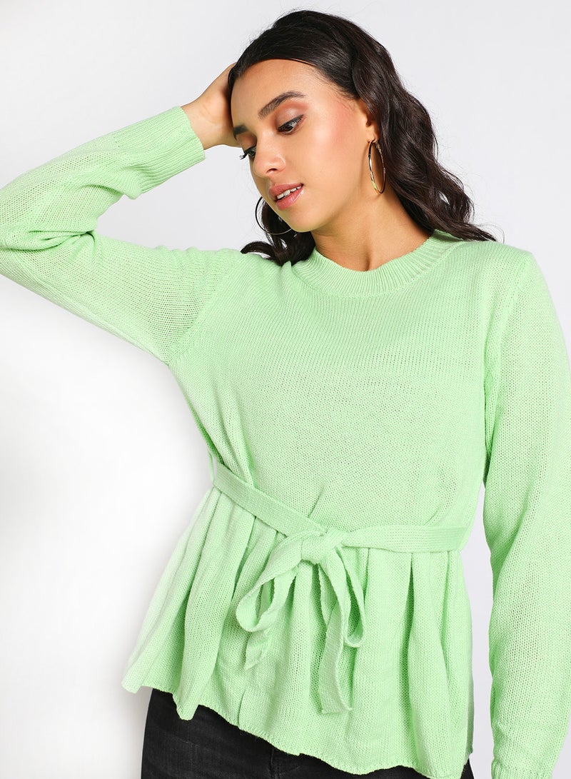 Aila Round neck self tie peplum sweater Mint Green  - Image 4