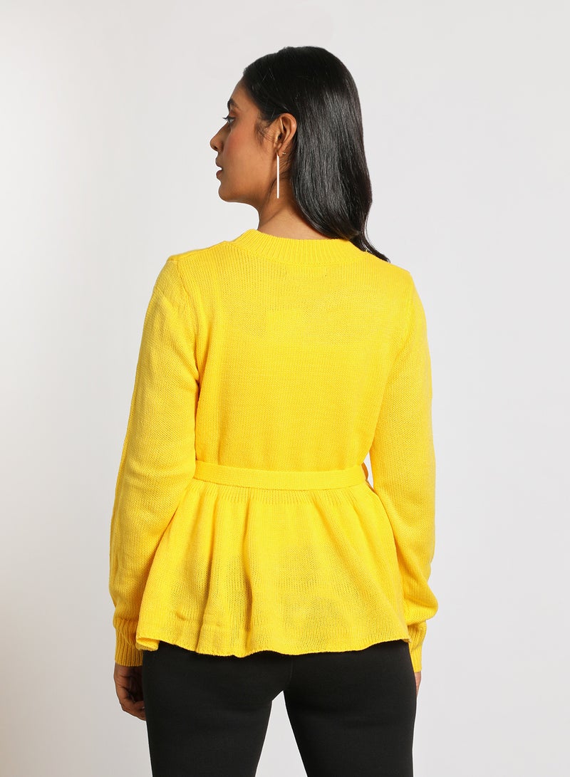 Aila Round neck self tie peplum sweater Yellow  - Image 4