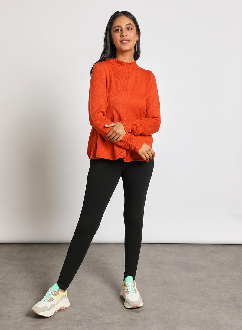 Aila Stringy selvedge neck flared hem top sweater Orange  - Image 2