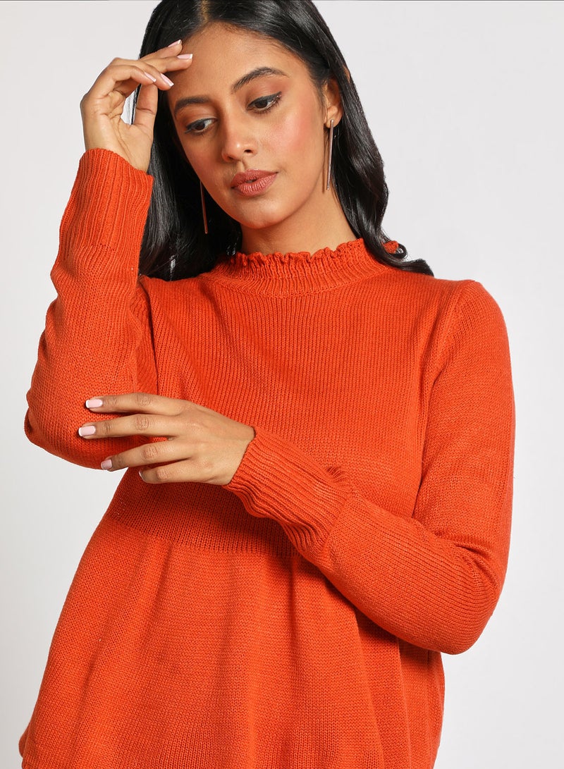 Aila Stringy selvedge neck flared hem top sweater Orange  - Image 4