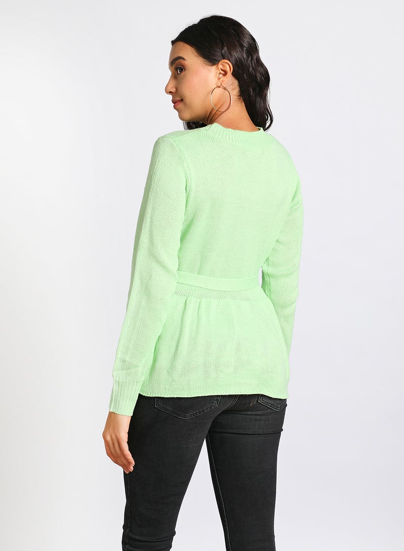 Aila Round neck self tie peplum sweater Mint Green  - Image 3