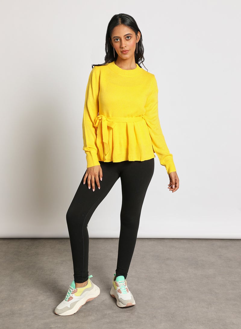 Aila Round neck self tie peplum sweater Yellow  - Image 2