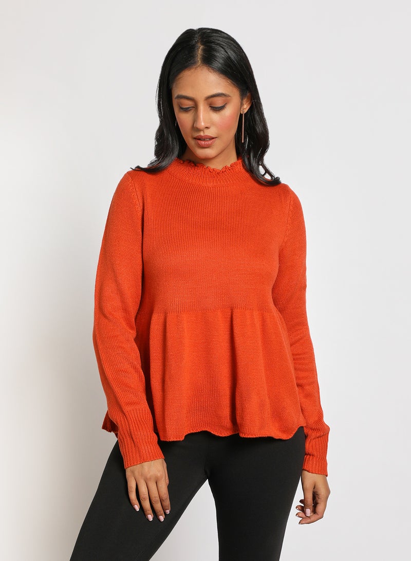 Aila Stringy selvedge neck flared hem top sweater Orange  - Image 1