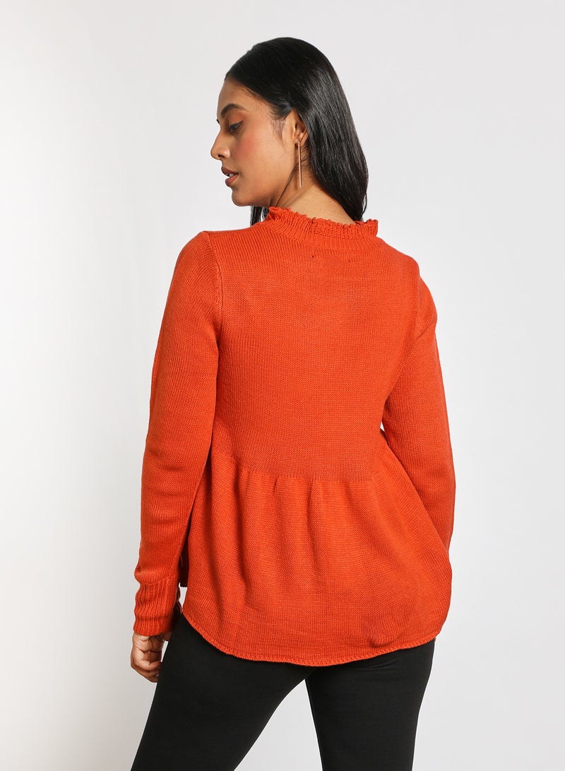 Aila Stringy selvedge neck flared hem top sweater Orange  - Image 3