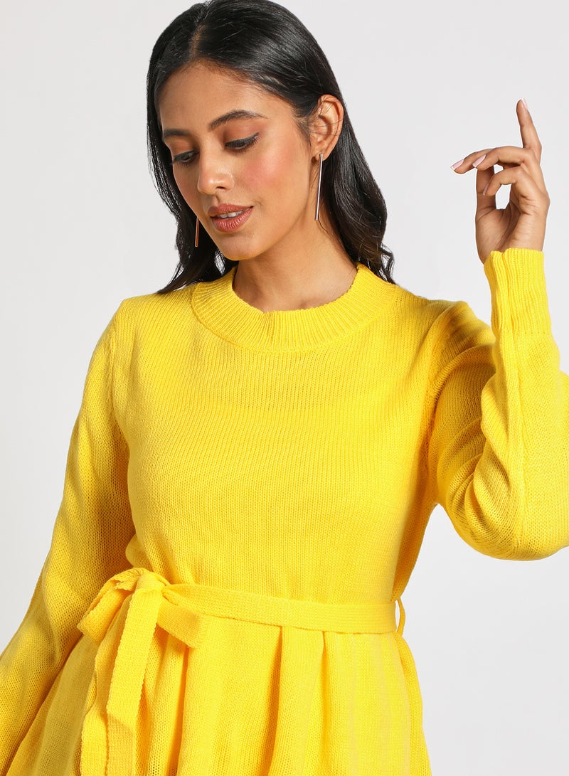 Aila Round neck self tie peplum sweater Yellow  - Image 5