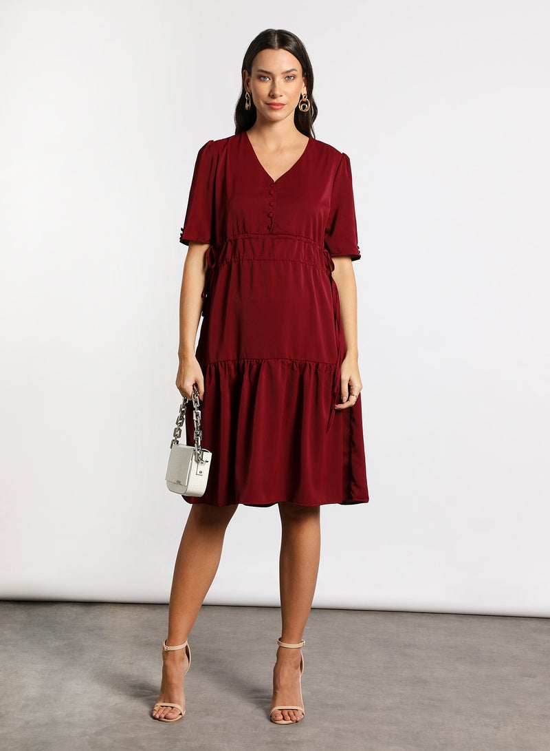 Aila - Women's Casual V-Neck Solid Design Short Sleeve Maxi Dress 4-Bugundy - Image 1