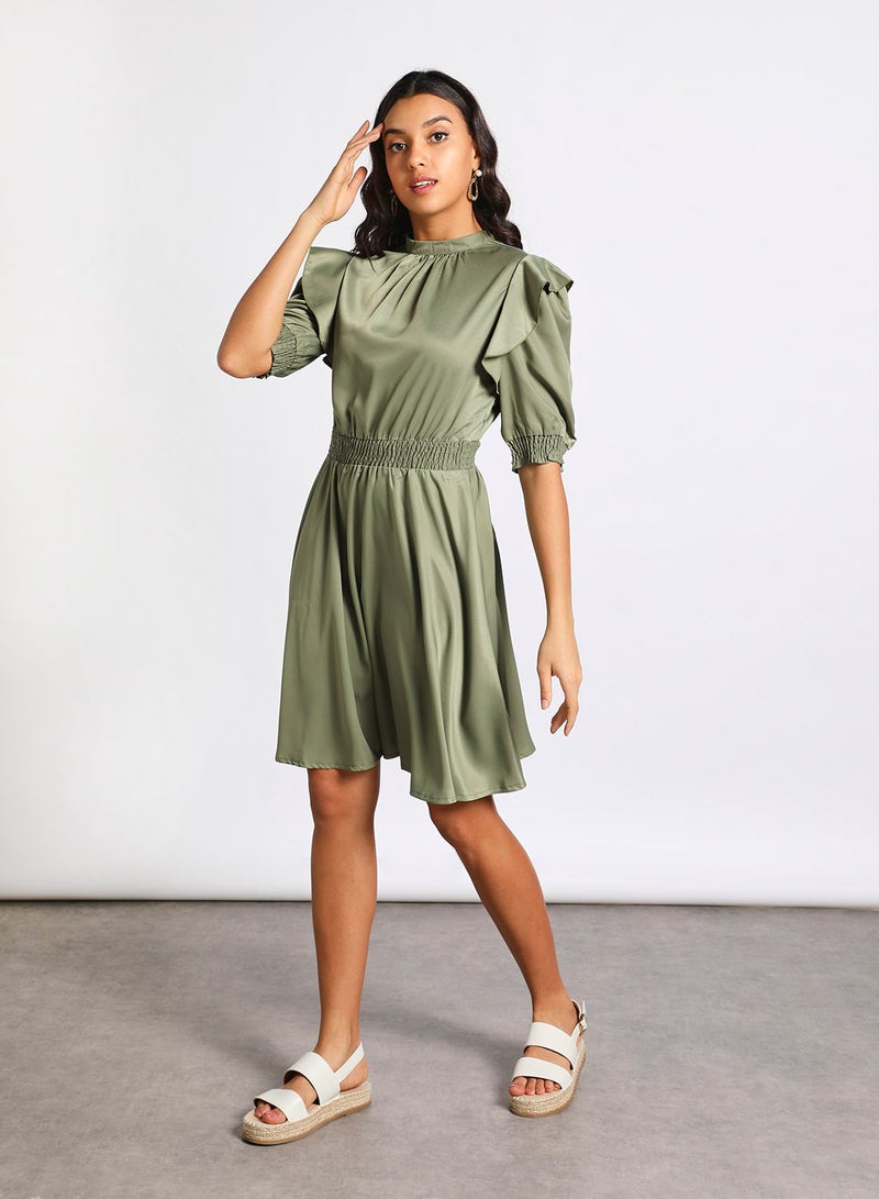 Aila - Women's Casual Solid Design Half Sleeve Maxi Dress 2-Olive - Image 1