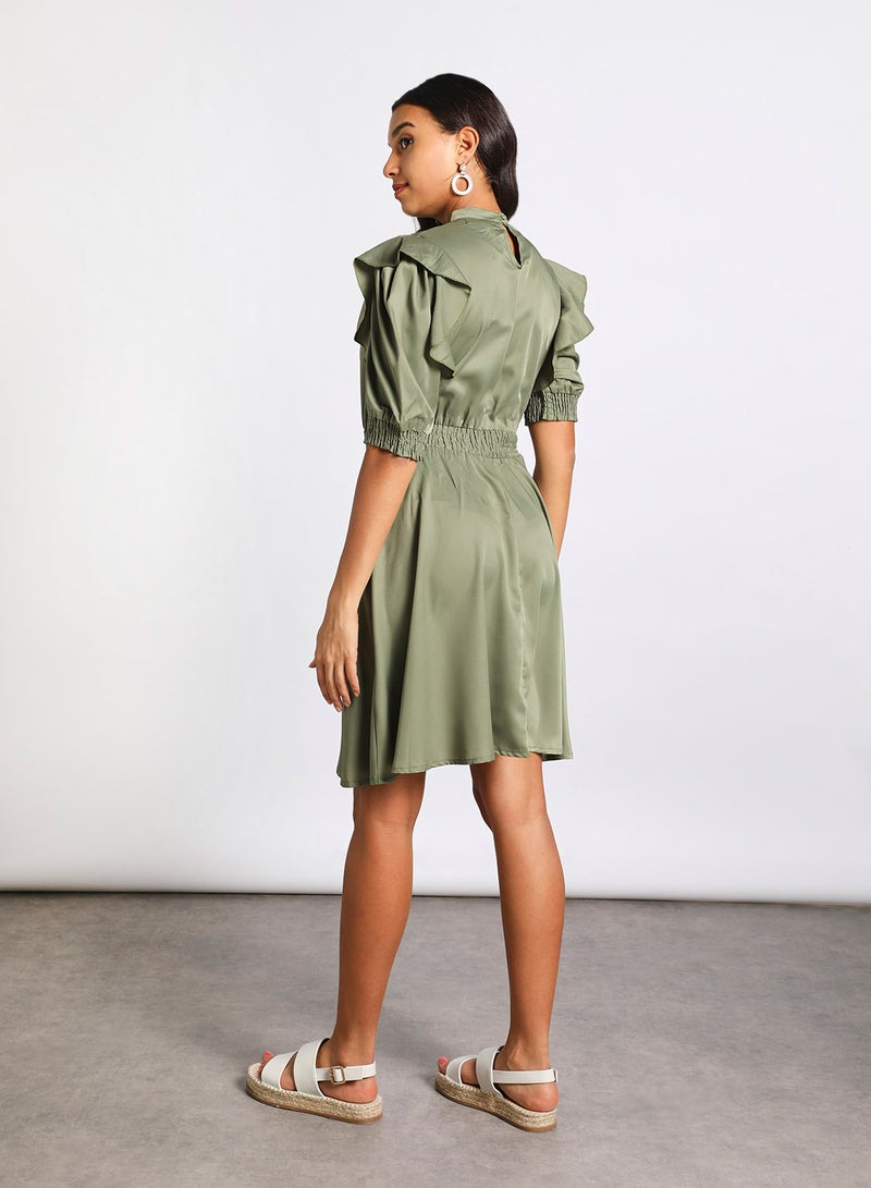 Aila - Women's Casual Solid Design Half Sleeve Maxi Dress 2-Olive - Image 1