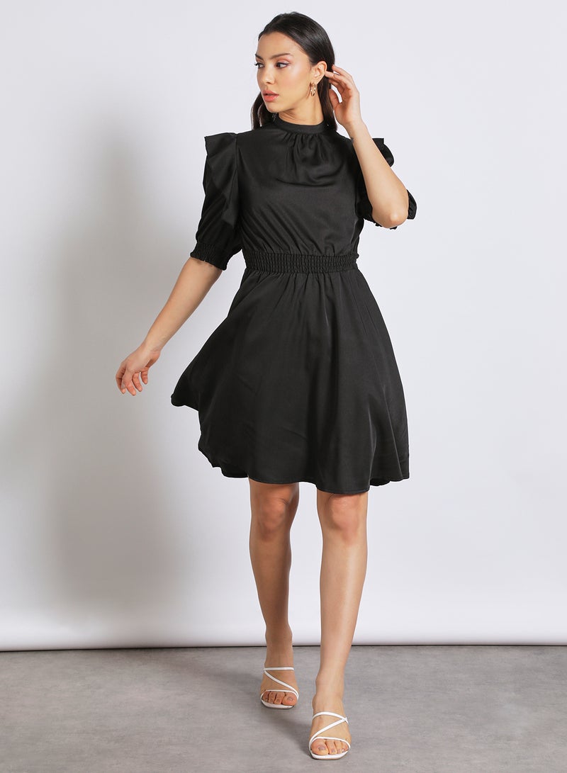 Aila Women's Casual Solid Design Half Sleeve Maxi Dress 1-Black - Image 1
