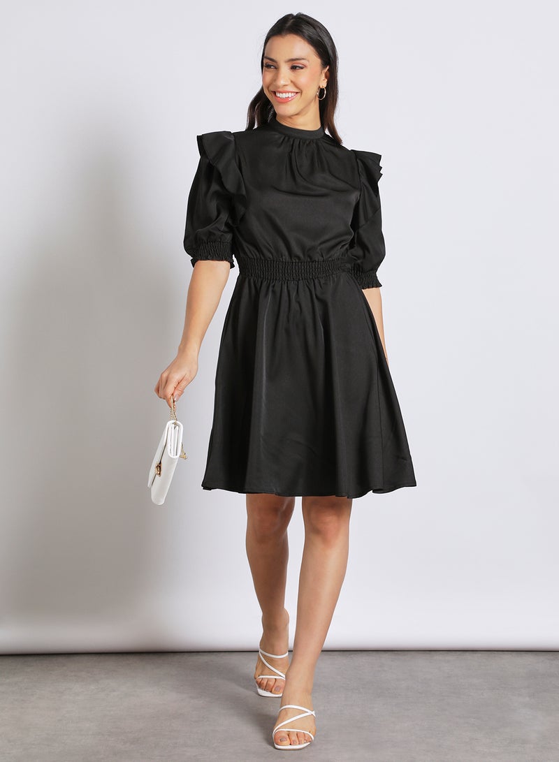 Aila Women's Casual Solid Design Half Sleeve Maxi Dress 1-Black - Image 2