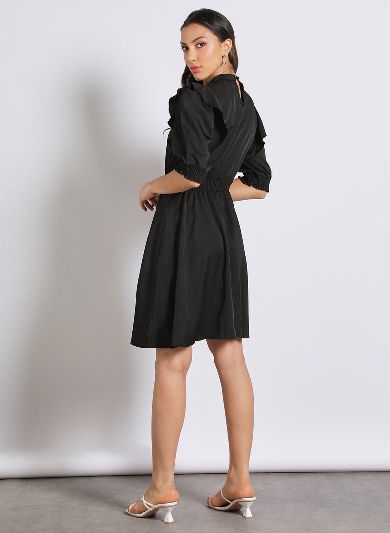 Aila Women's Casual Solid Design Half Sleeve Maxi Dress 1-Black - Image 3