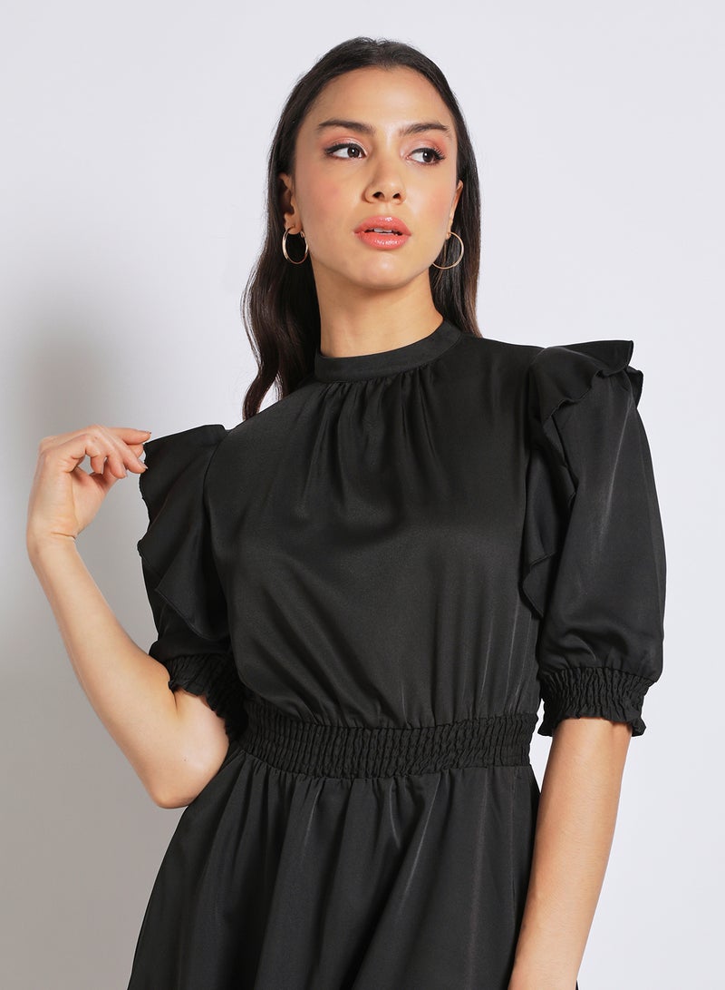 Aila Women's Casual Solid Design Half Sleeve Maxi Dress 1-Black - Image 4
