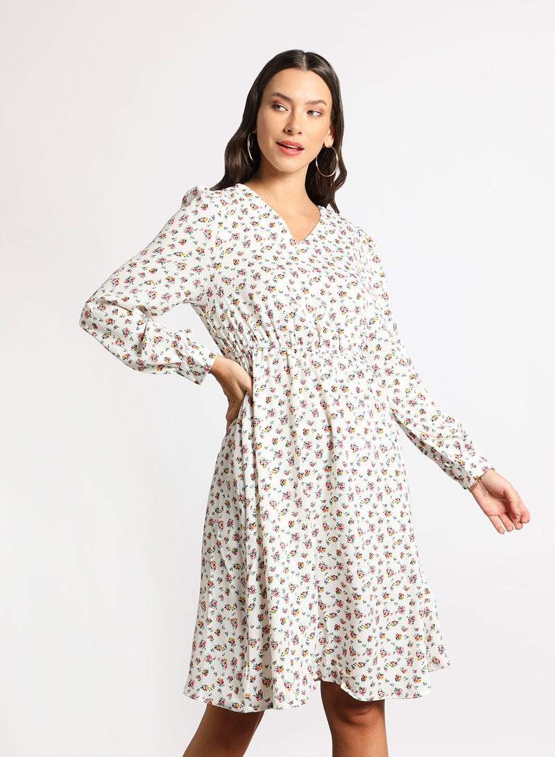 Aila - Women's Casual V-Neck Floral Print Long Sleeve Maxi Dress 1-Floral Print - Image 1