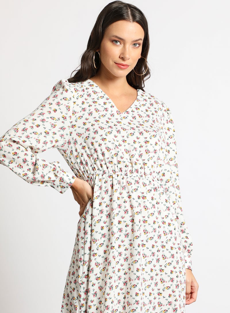 Aila - Women's Casual V-Neck Floral Print Long Sleeve Maxi Dress 1-Floral Print - Image 1